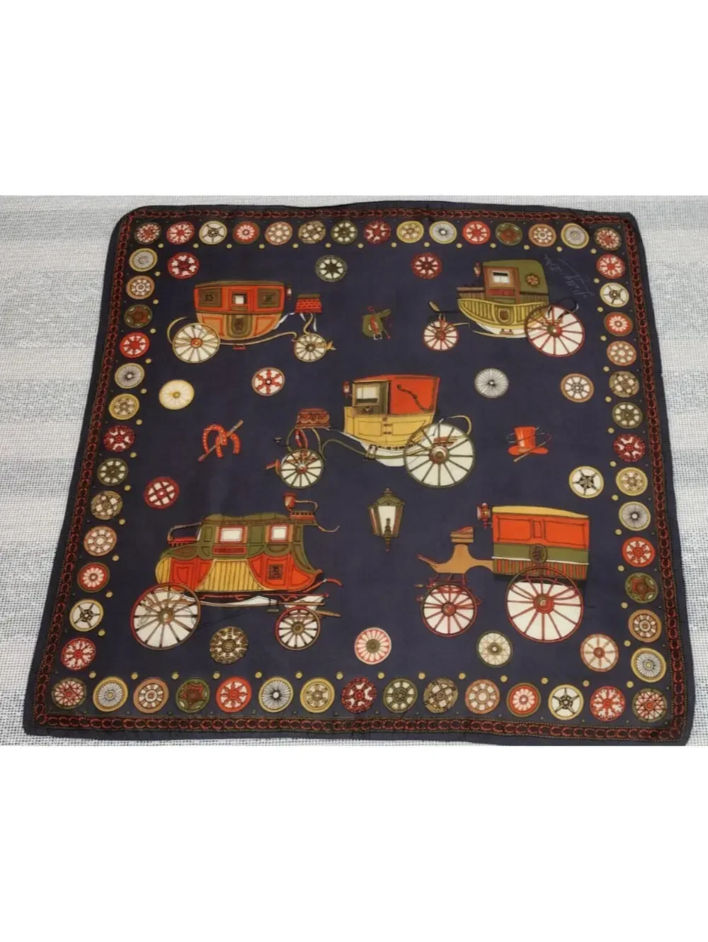 60s Lilly D'or Men's Scarf Carriages Acetate MCM Menswear Dandy Victorian Wheels